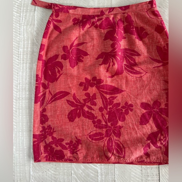 Women’s Vintage Y2K Linen Blend Talbots Floral Skirt Coral Orange and Pink Sz 10 - Picture 3 of 8